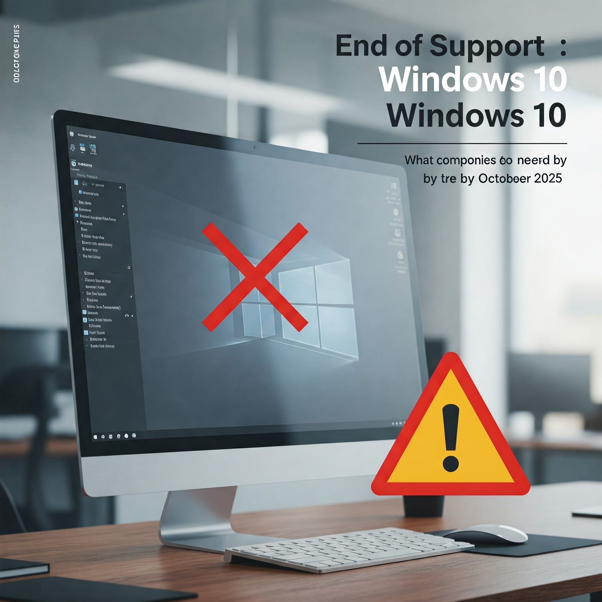 Fine del supporto a Windows 10: monitor con logo Windows barrato e segnale di avviso